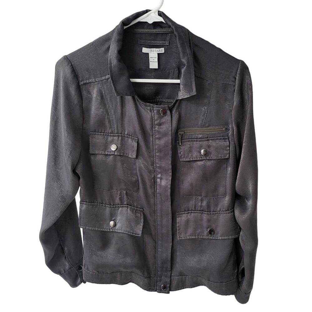 ASTARS Gray Shimmery Lightweight Utility Jacket - XS